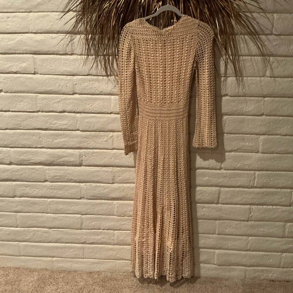 Vintage Beige Crochet Long Sleeve Dress